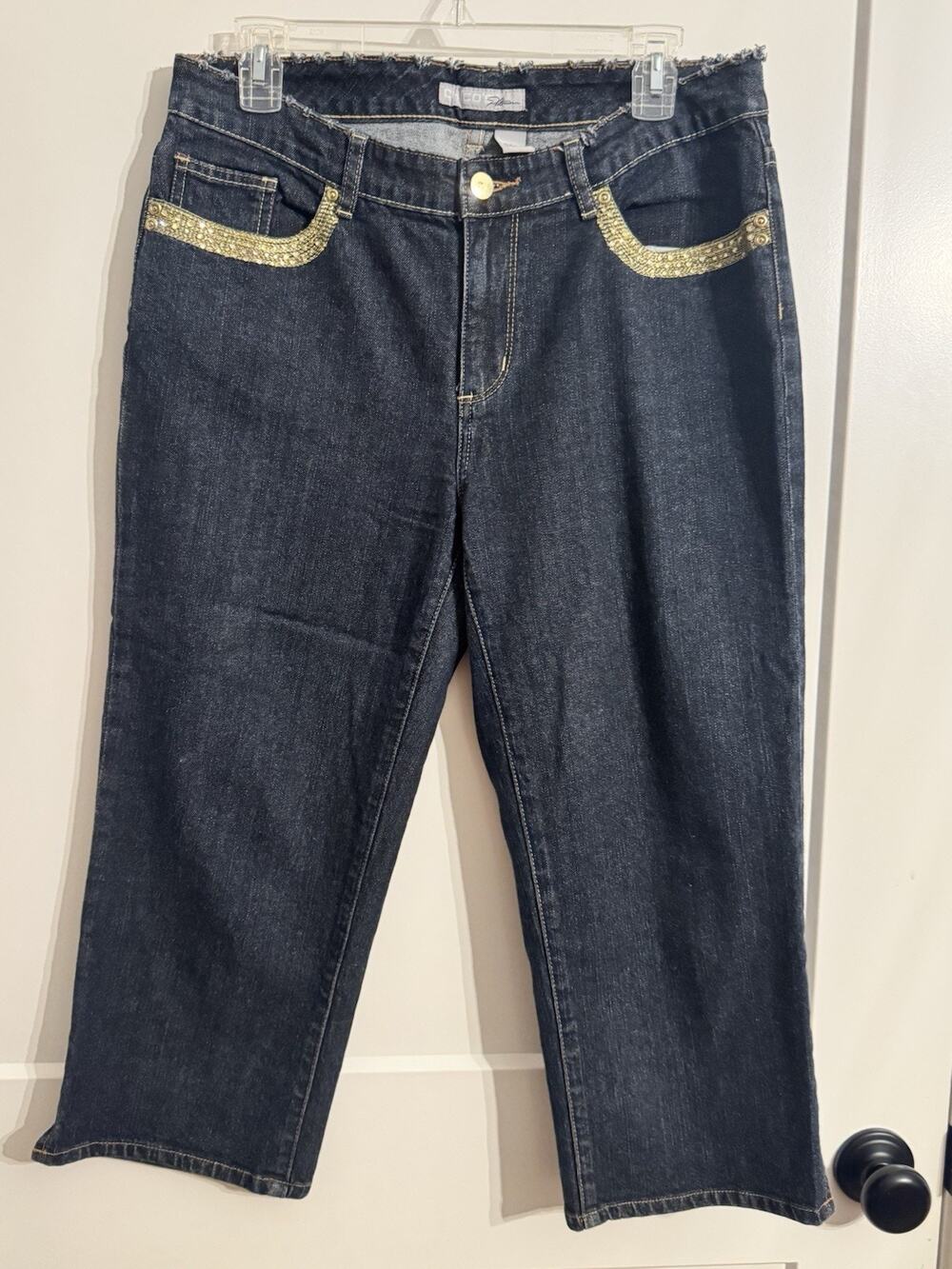 Chicos Platinum Jeans Jennie M Crop Pants Sz 1.5 Sz M Bling Stretch Mob Wife